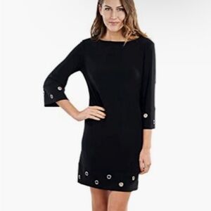 Joseph Ribkoff Stretch Knit Crystal Encrusted Grommet Trim Shift Dress Size 14